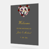 Grey Acrylic Wedding Welcome Sign - Floral Heart アクリルサイン (傾斜)