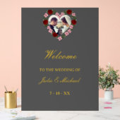Grey Acrylic Wedding Welcome Sign - Floral Heart アクリルサイン (ウェディング)