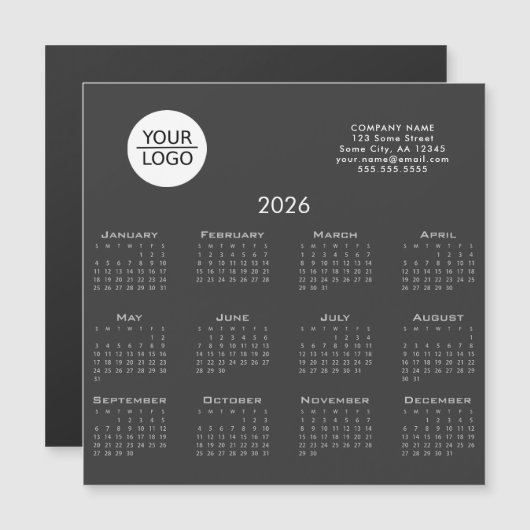 Grey Add your Logo 2026 Calendar Company Magnet (正面/裏面)