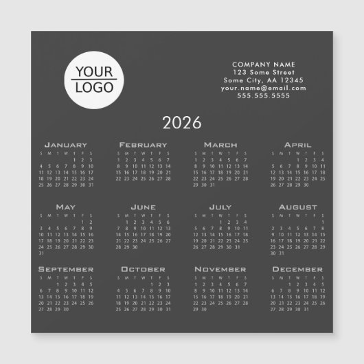 Grey Add your Logo 2026 Calendar Company Magnet (正面)
