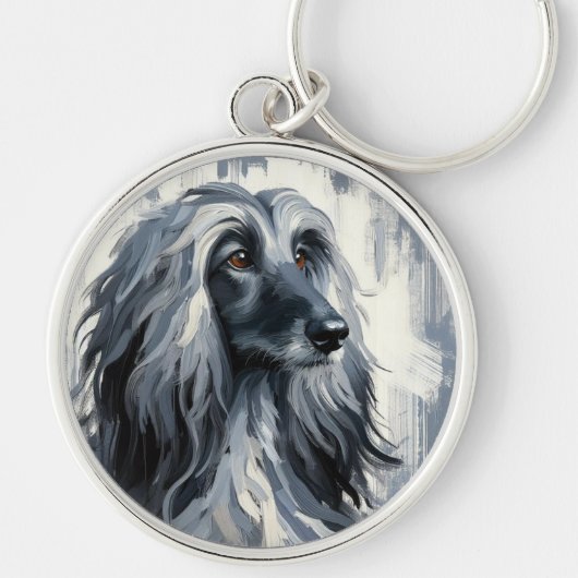 Grey Afghan Hound Portrait キーホルダー (正面)