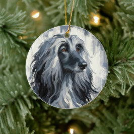 Grey Afghan Hound Portrait セラミックオーナメント