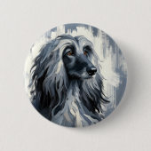 Grey Afghan Hound Portrait 缶バッジ (正面)