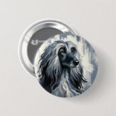Grey Afghan Hound Portrait 缶バッジ (正面&裏面)