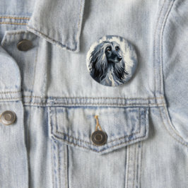 Grey Afghan Hound Portrait 缶バッジ
