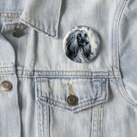 Grey Afghan Hound Portrait 缶バッジ (インサイチュ)