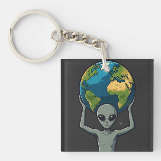 Grey Alien Lifting the Earth 🌍👽 キーホルダー (正面)