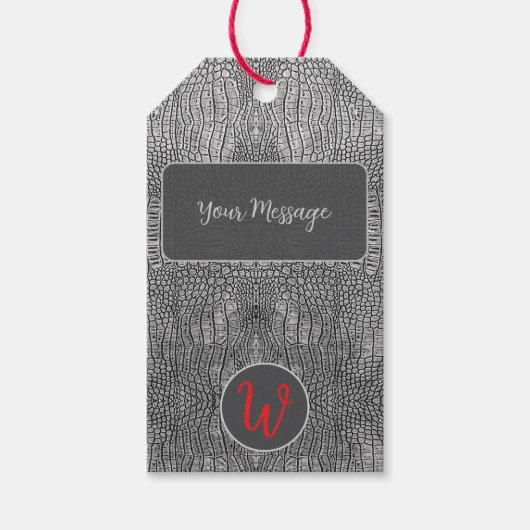 Grey Alligator Leather Scales Reptile Monogram  ギフトタグ (正面)