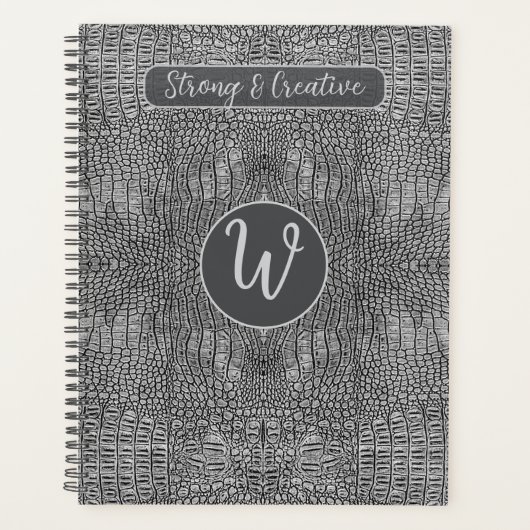 Grey Alligator Leather Scales Reptile Monogram プランナー手帳 (正面)