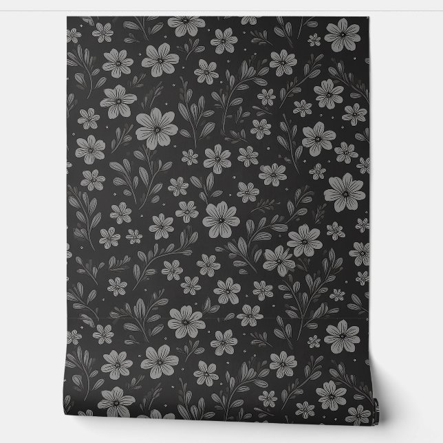 Grey and black floral pattern 壁紙 (ほどく)