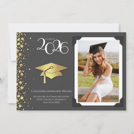Grey and Gold Graduation Announcement 招待状 (正面)