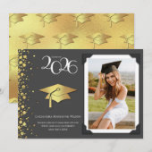 Grey and Gold Graduation Announcement 招待状 (正面/裏面)