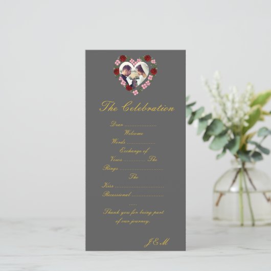 Grey and gold wedding program - Floral Heart (スタンド正面)