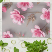 Grey and Pink Floral  キッチンタオル (折り畳み)