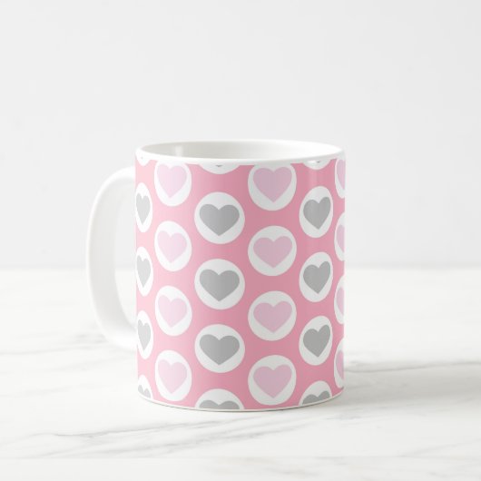 Grey and Pink Hearts Coffee Cup Valentine's Mug コーヒーマグカップ (正面左)