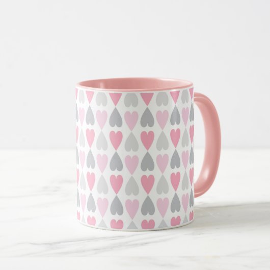 Grey and Pink Hearts Coffee Cup Valentine's Mug マグカップ (正面右)