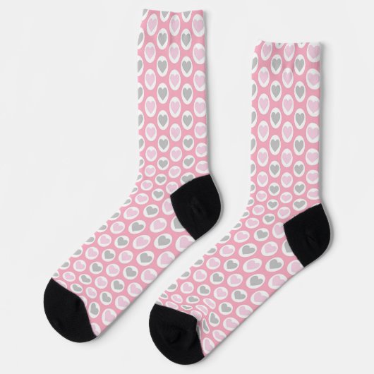 Grey and Pink Hearts Socks Valentine's Present ソックス (左)