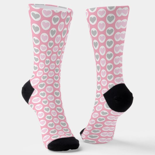Grey and Pink Hearts Socks Valentine's Present ソックス (傾斜あり)