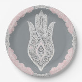 Grey and pink patterns AI art  ペーパープレート (正面)