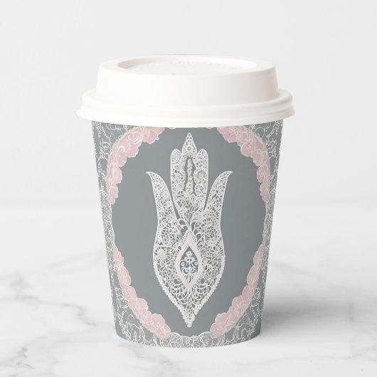 Grey and pink patterns AI art 紙コップ (左)