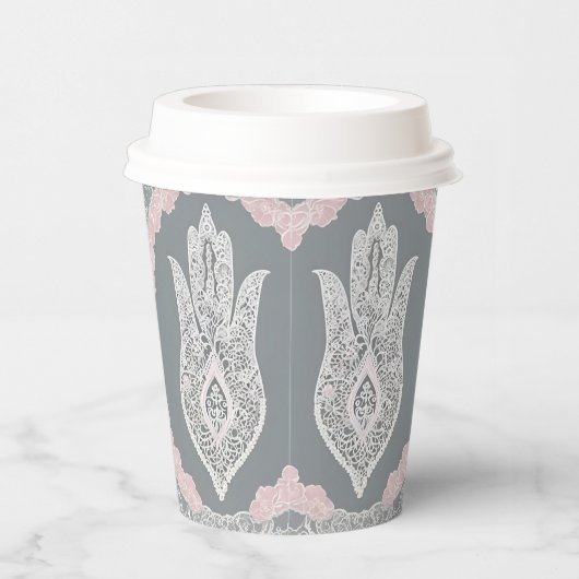 Grey and pink patterns AI art  紙コップ (右)