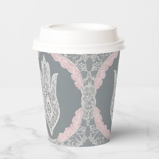 Grey and pink patterns AI art  紙コップ (正面)