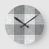 Grey and White Checkered Crosshatch Plaid  ラウンド壁時計 (正面)