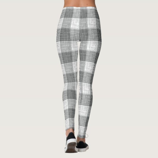 Grey and White Checkered Crosshatch Plaid レギンス (裏面)