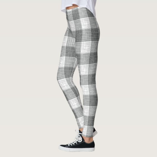 Grey and White Checkered Crosshatch Plaid レギンス (左)
