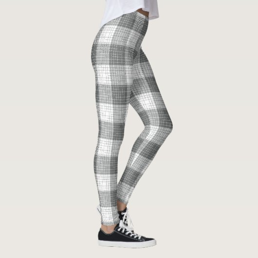 Grey and White Checkered Crosshatch Plaid レギンス (右)