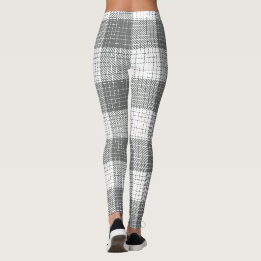 Grey and White Checkered Crosshatch Plaid  レギンス (裏面)