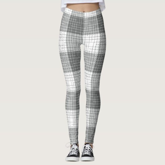 Grey and White Checkered Crosshatch Plaid レギンス (正面)