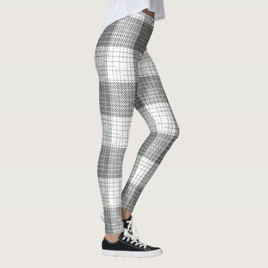 Grey and White Checkered Crosshatch Plaid  レギンス (右)