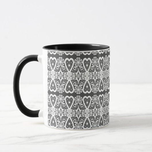 Grey and white lace pattern coffee mug マグカップ (左)