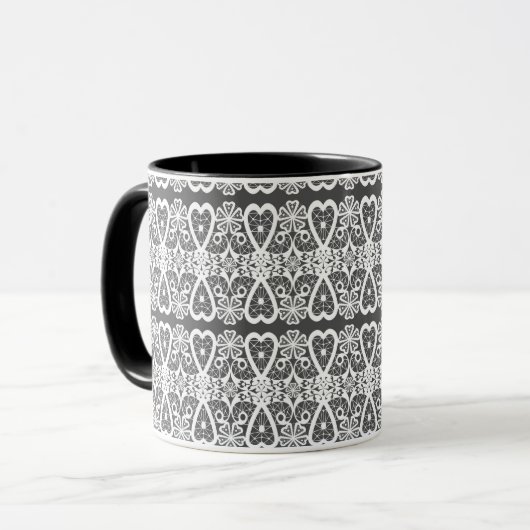 Grey and white lace pattern coffee mug マグカップ (正面左)