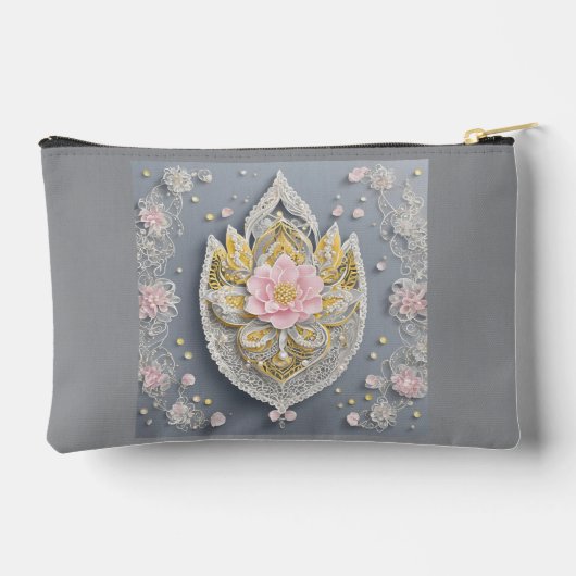 Grey and yellow floral patterns アクセサリーポーチ (裏面)