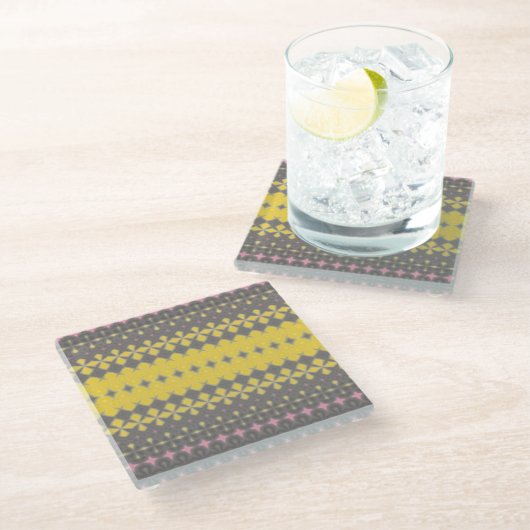 Grey and Yellow Stylish Coaster ガラスコースター (アングル)