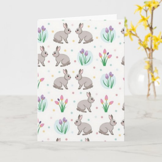 Grey Animal Pattern Spring Card カード (黄色い花)