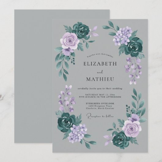 Grey Atmospheric Winter Wedding 招待状 (正面/裏面)