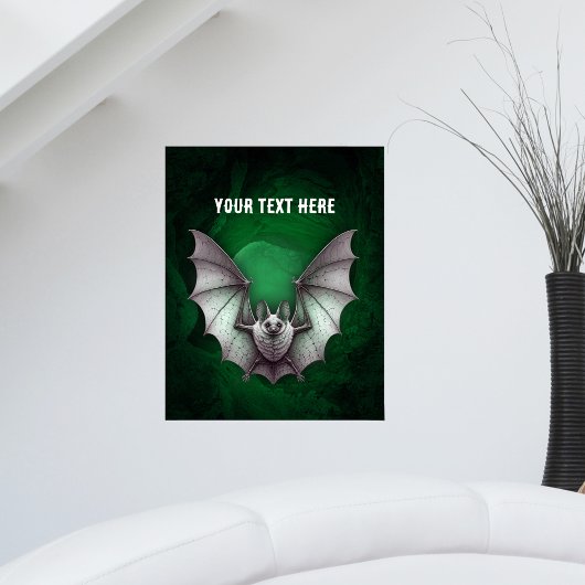Grey Bat Wings Spread Spooky Green Cave Black ポスター