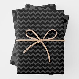 Grey & Black Multi-Pattern Wrapping Paper Sheets ラッピングペーパーシート