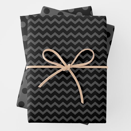 Grey & Black Multi-Pattern Wrapping Paper Sheets ラッピングペーパーシート