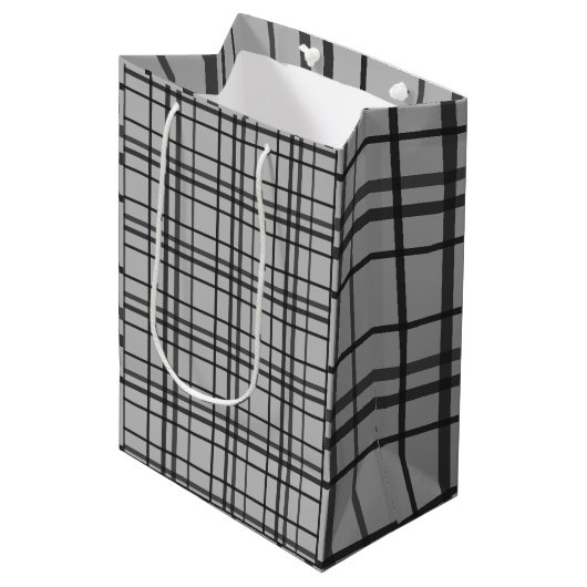 Grey black pattern minimalist gift bag ミディアムペーパーバッグ (正面アングル)