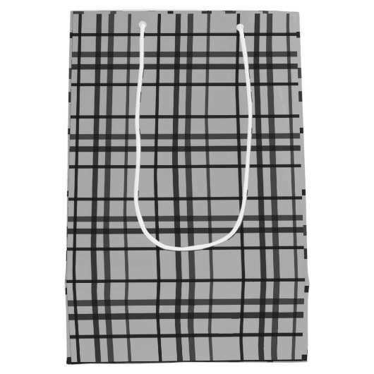 Grey black pattern minimalist gift bag ミディアムペーパーバッグ (裏面)