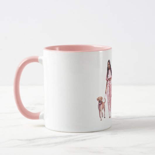 Grey Black Puppy Black Lady Walking Dog   マグカップ (左)