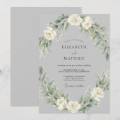 Grey Blossom Garland Wedding 招待状 (正面/裏面)