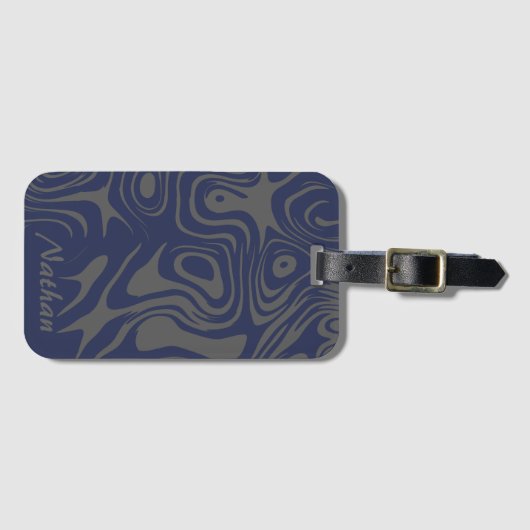 Grey Blue Abstract Liquid Pattern Personalised ラゲッジタグ (正面横)
