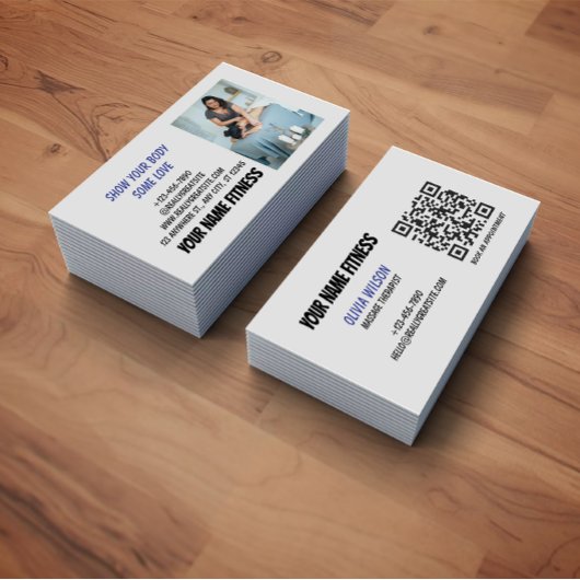 Grey Blue Black Photo-centric Fitness QR Code  名刺