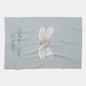 Grey Blue Bronze White Dragonfly キッチンタオル (横)