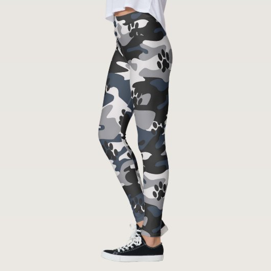 Grey Blue Light Crimson Cat Paw Camouflage Pattern レギンス (左)